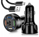 RYCHLÁ NABÍJEČKA DO AUTO 4xUSB QC 3.0 / 3100 mA + kabel zdarma