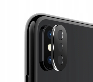 Iphone X / XS, hybrid tvrzené černé sklo objektivu, hliníkový černý rám